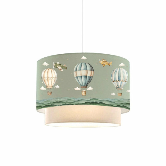 Suspension luminaire plafonnier enfant motif montgolfière abat jour vert 30x20 cm