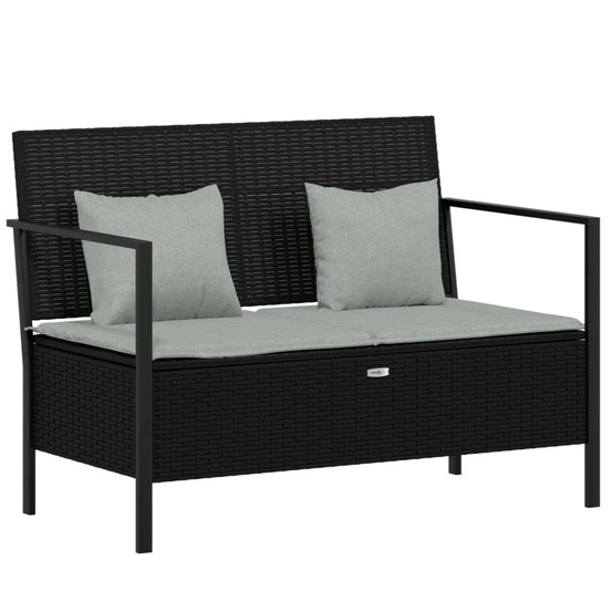 Banc de jardin à 2 places avec coussins noir résine tressée