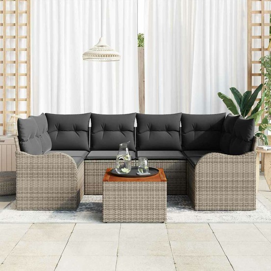 Ensemble de canapé de jardin avec coussin 7 pcs gris polyrotin