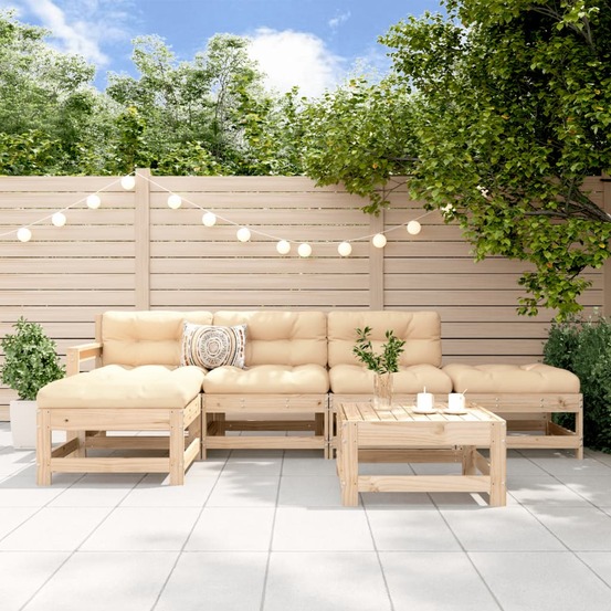 Salon de jardin 6 pcs bois de pin massif