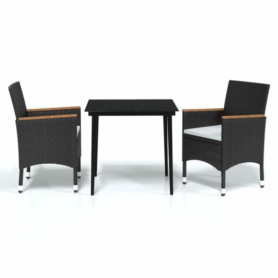 Ensemble à manger de jardin avec coussins 3 pcs noir