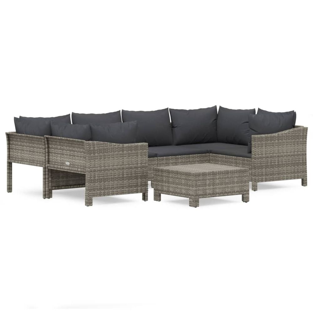 Salon de jardin 7 pcs avec coussins gris résine tressée