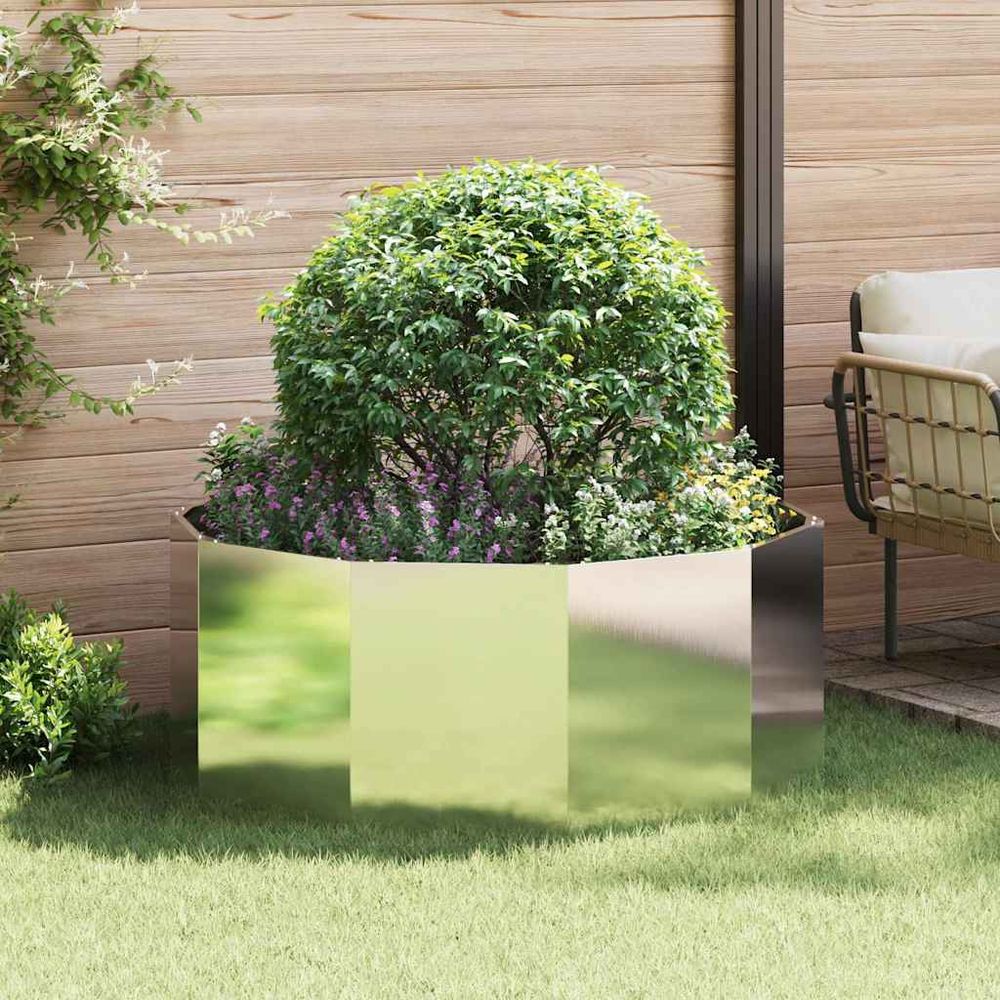 Jardinière ronde inox pour jardin terrasse argent 120x120x50 cm