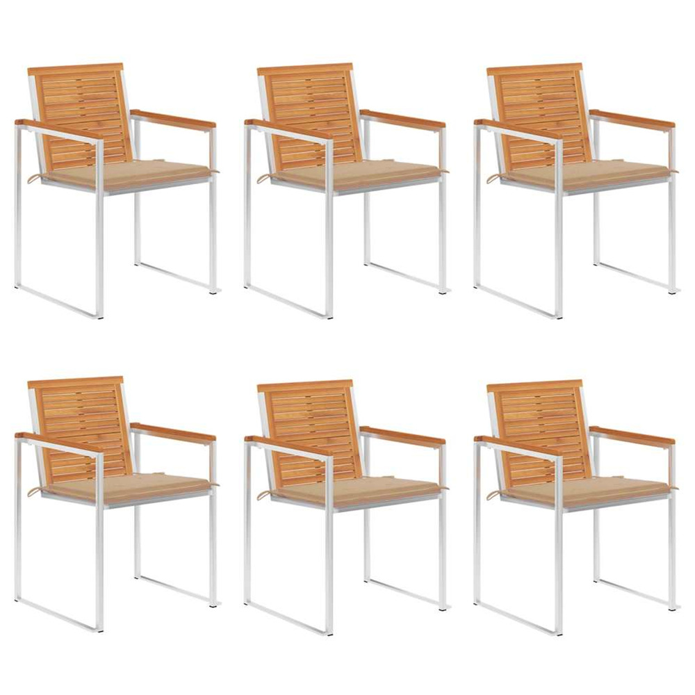 Chaises de jardin lot de 6 avec coussins bois d'acacia solide