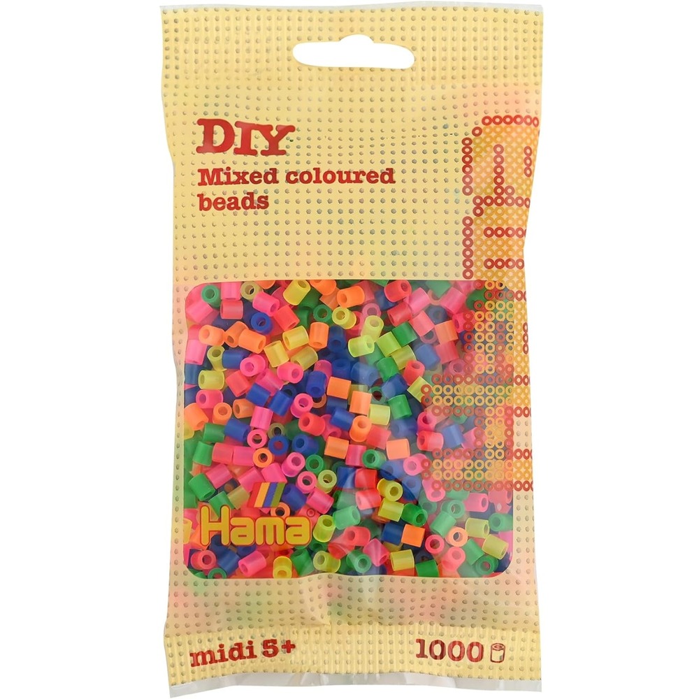Sachet 1000 perles plastique midi néon mix
