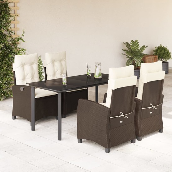 Ensemble à manger de jardin 5 pcs et coussins marron poly rotin