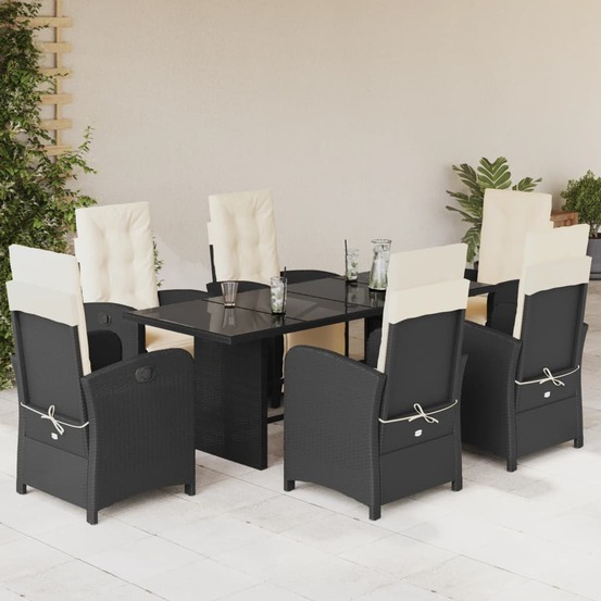 Ensemble à manger de jardin coussins 7pcs noir résine tressée