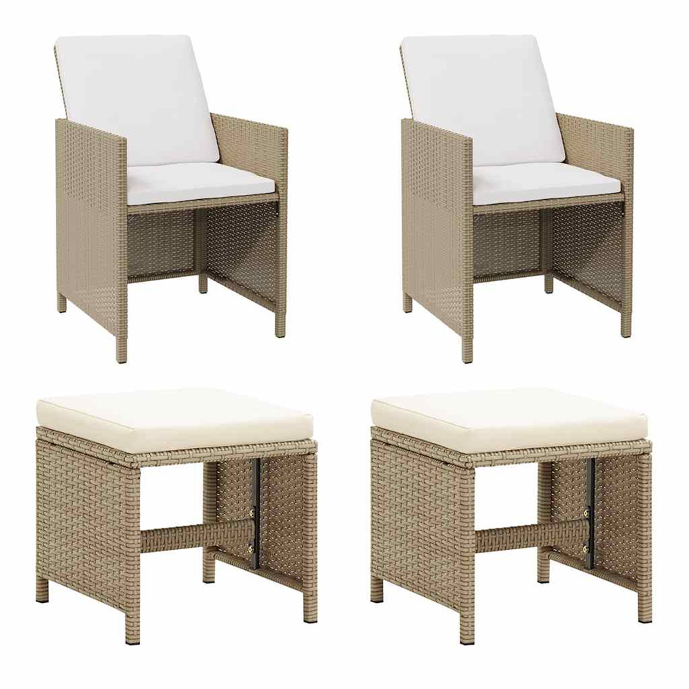 Chaises de jardin avec tabourets lot de 2 résine tressée beige
