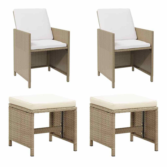 Chaises de jardin avec tabourets lot de 2 résine tressée beige