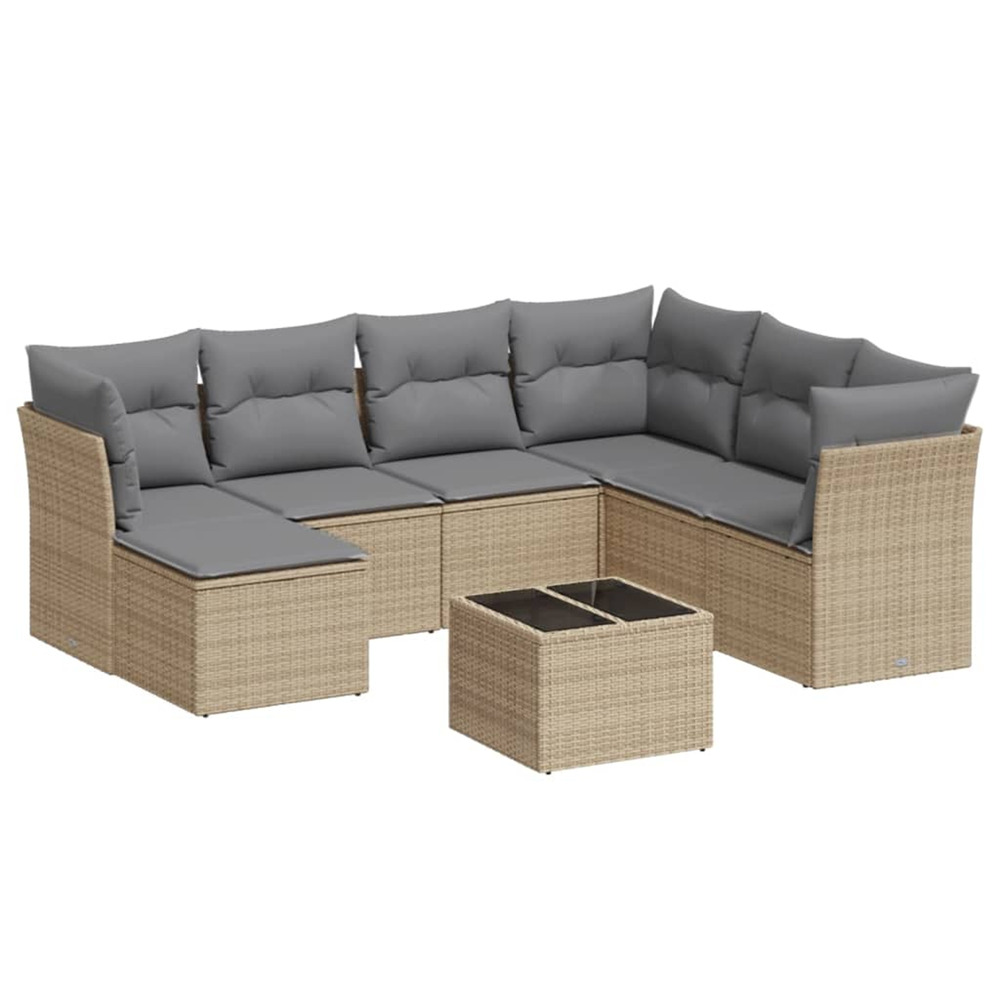 Salon de jardin avec coussins 8 pcs beige résine tressée