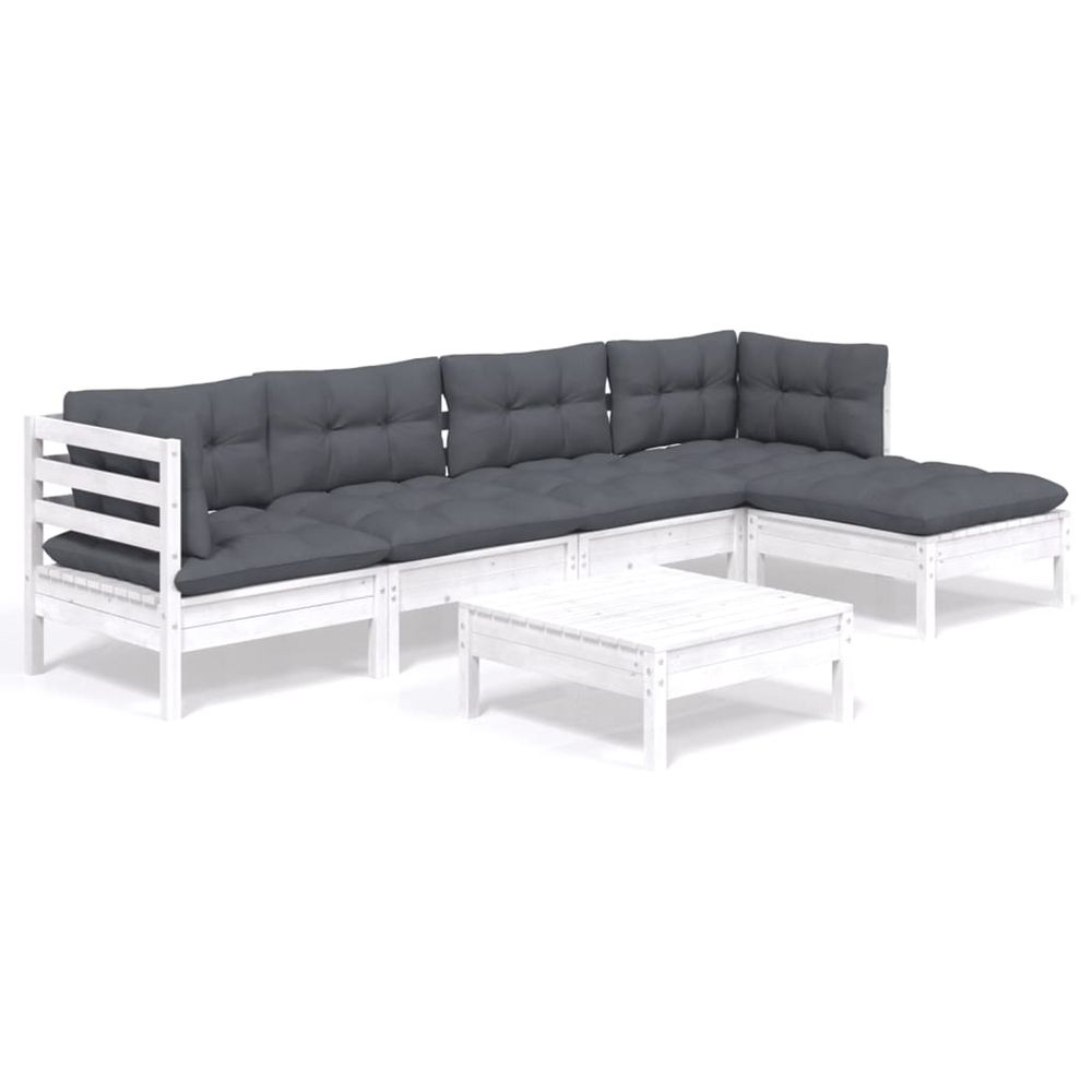 Salon de jardin 6 pcs avec coussins blanc bois de pin