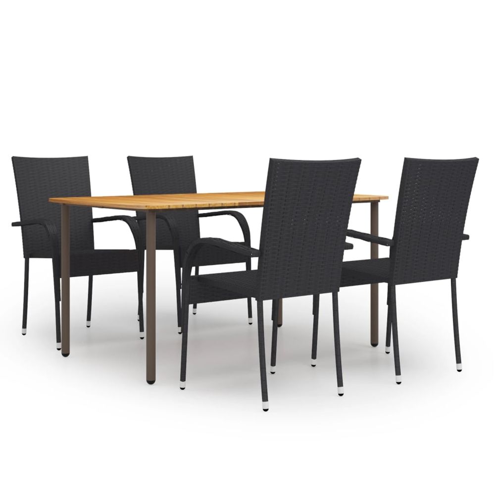 Ensemble à manger de jardin 5 pcs résine tressée noir