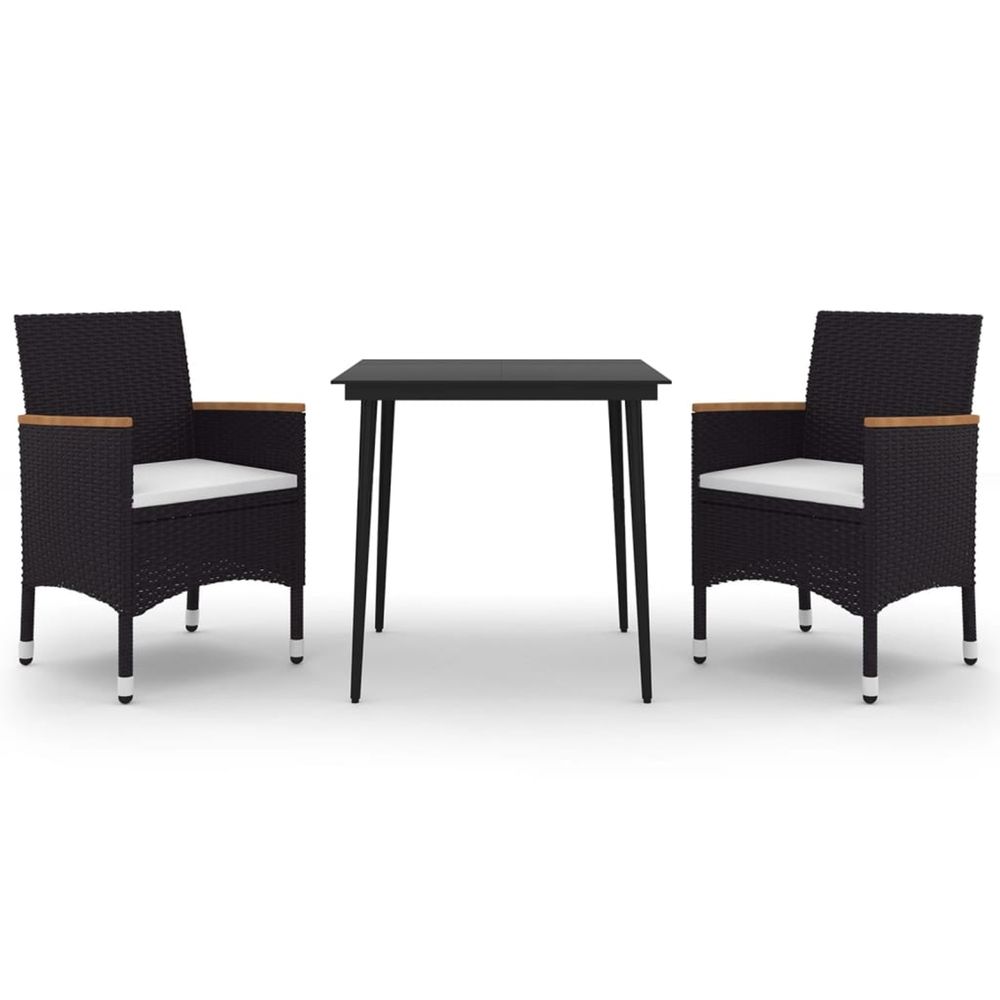 Ensemble à manger de jardin coussins 3 pcs résine tressée verre