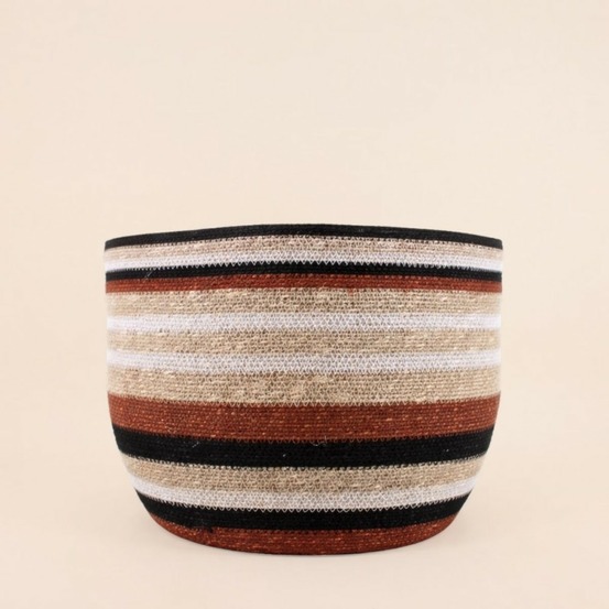 Panier bas rayé en herbes marines marron, beige 50x28cm