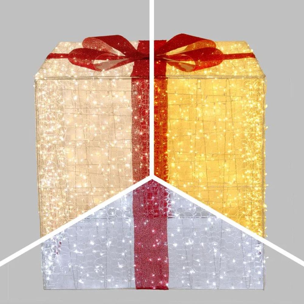 Paquet cadeau lumineux 3d 120cm 2000 led blanc chaud fixe & scintillant ip44 rouge blanc lotti