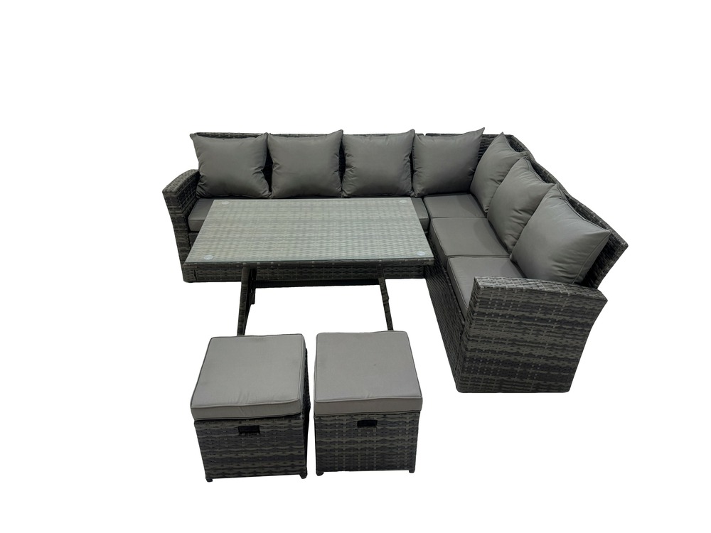 Dossier haut salon de jardin en résine tressée ensemble repas de jardin exterieur gris foncé mixte option droite