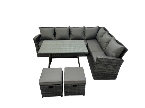 Dossier haut salon de jardin en résine tressée ensemble repas de jardin exterieur gris foncé mixte option droite