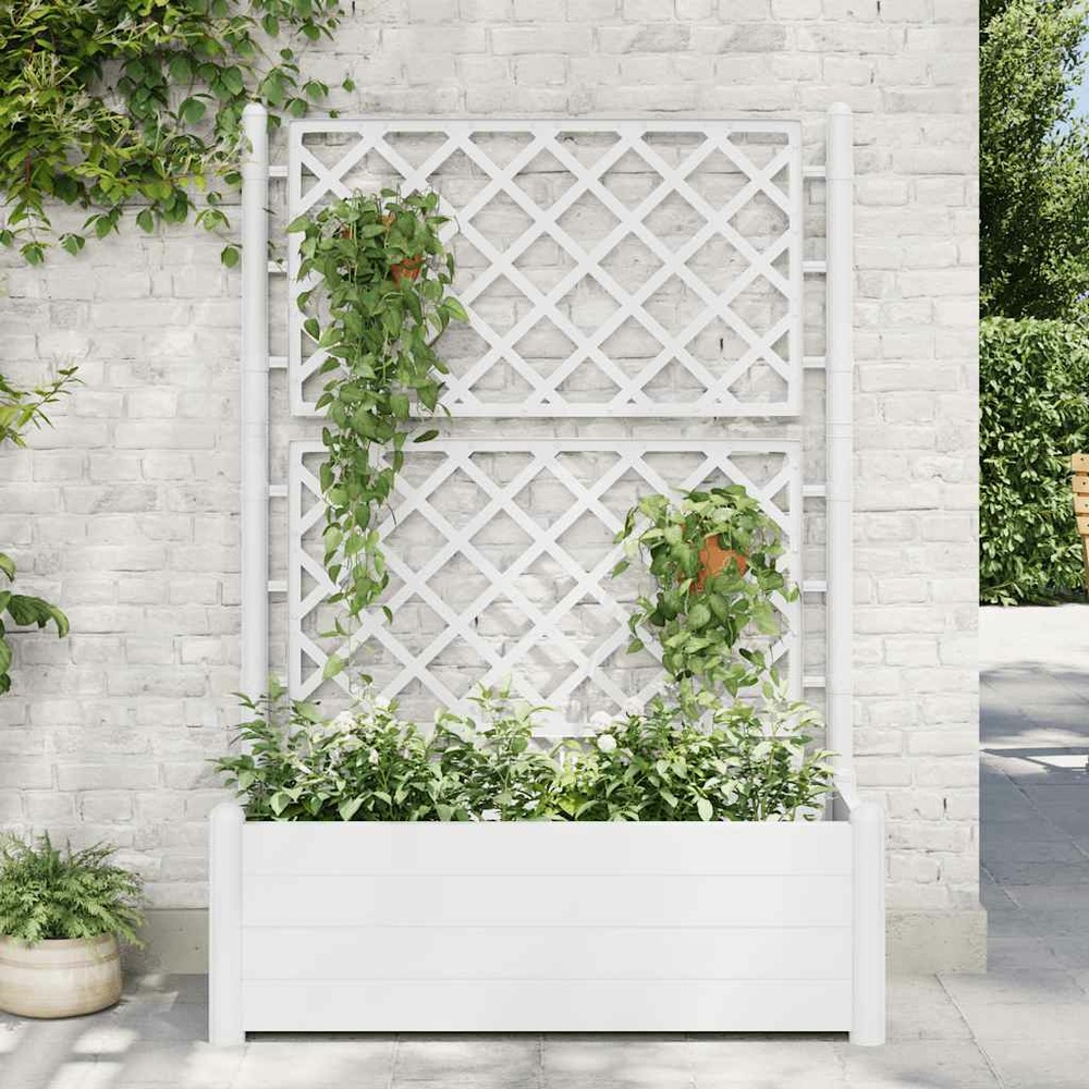 Jardinière avec treillis 100x43x142 cm pp blanc