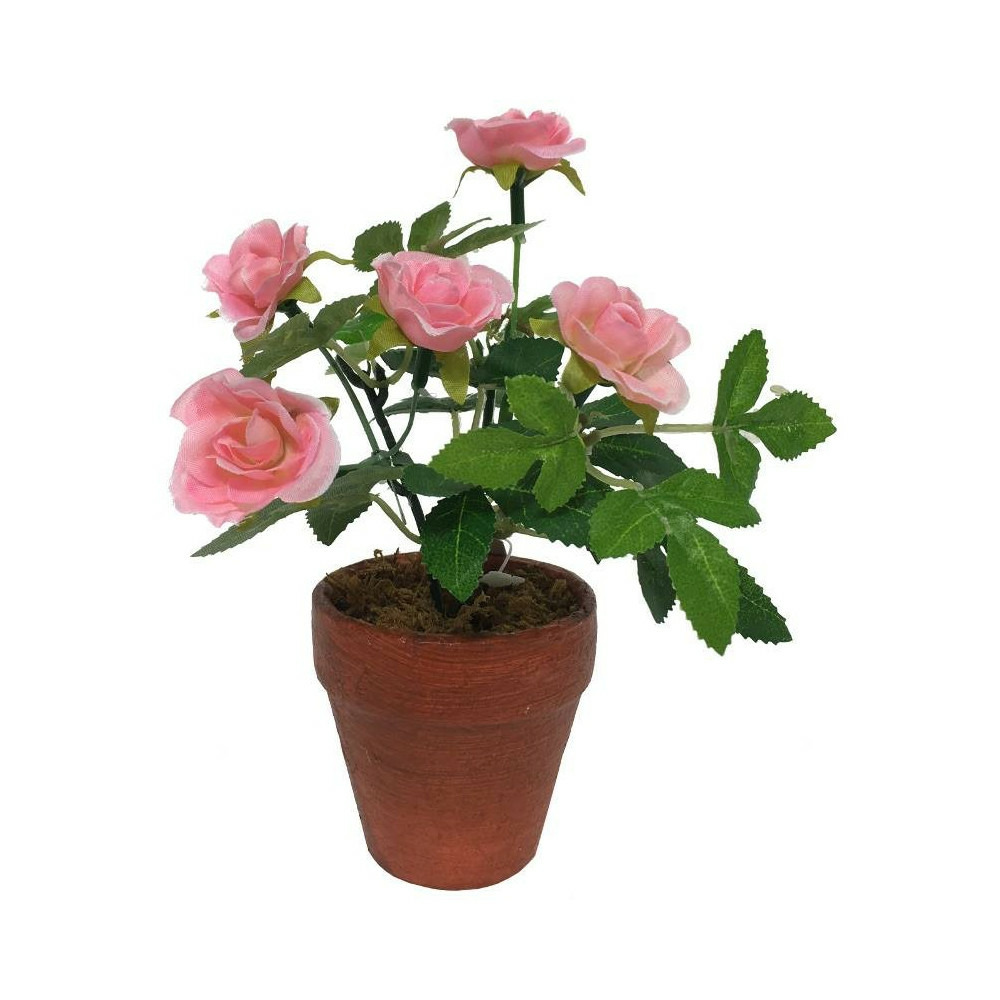 ~rosier plante fleur artificielle extérieur cimetière tissu rose 12cm