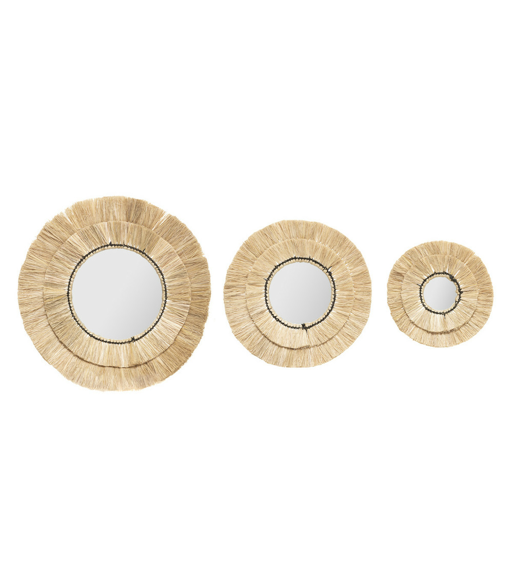 Lot de 3 miroirs en raphia et verre