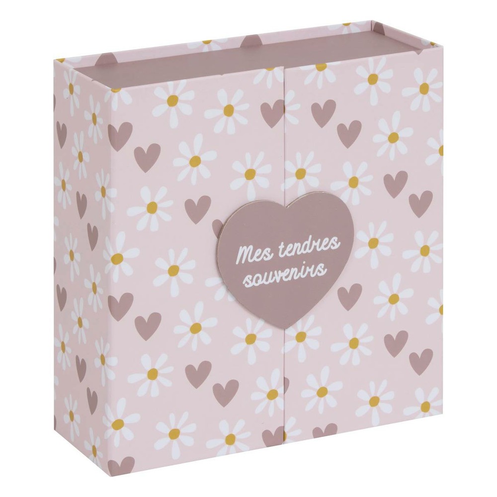 Coffret de naissance souvenirs cœurs 9 tiroirs rose