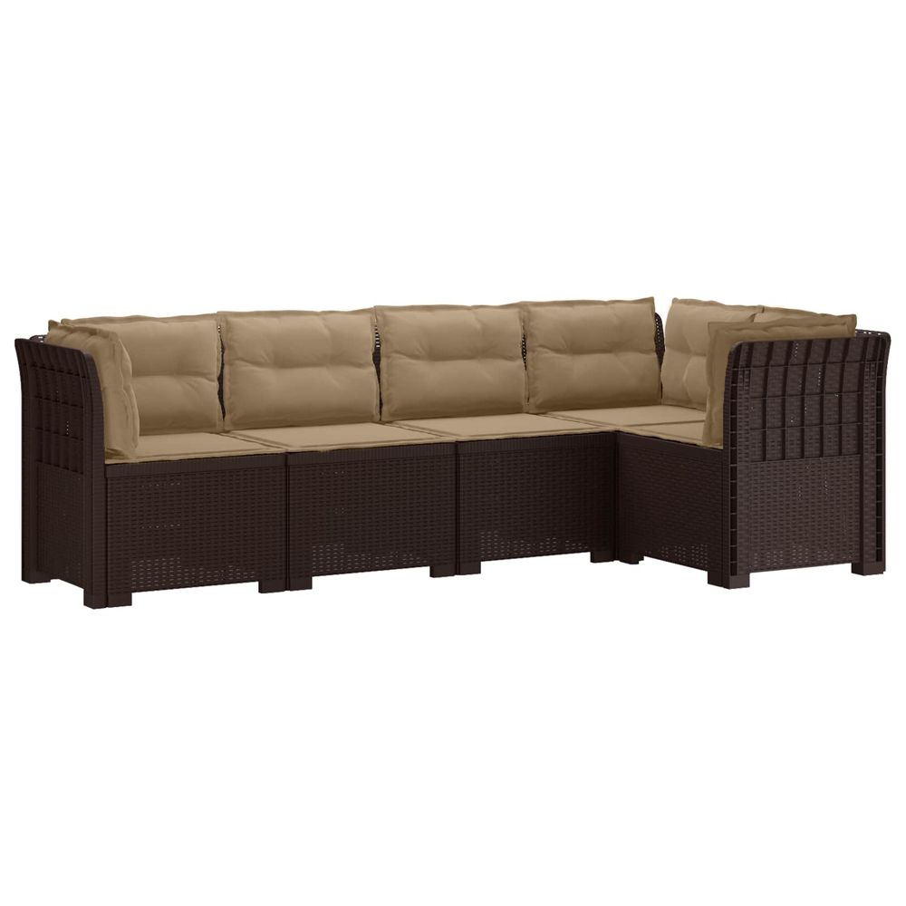 Canapé de jardin 5 places avec coussins aspect rotin pp marron