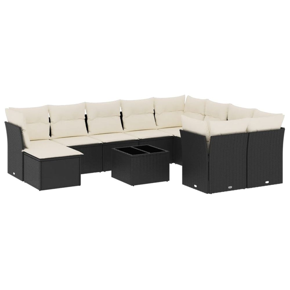 Salon de jardin 11 pcs avec coussins noir résine tressée