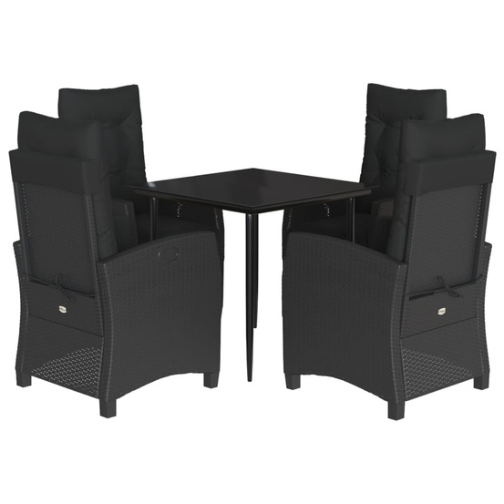 Ensemble à manger de jardin coussins 5pcs noir résine tressée