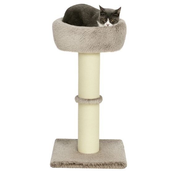 Arbre à chat bois peluche pour intérieur poteau à gratter épais 87cm marron