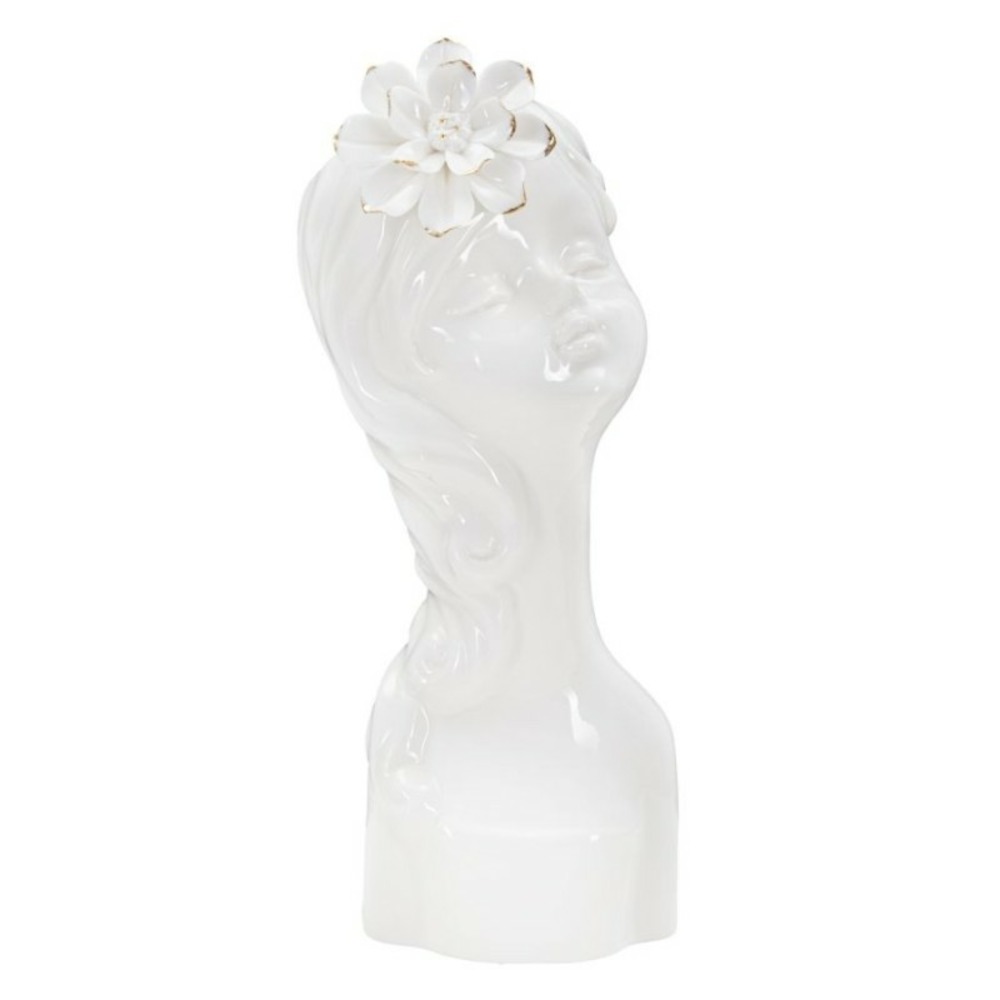 Vase visage femme en céramique blanche 10.5x10x24.7 cm