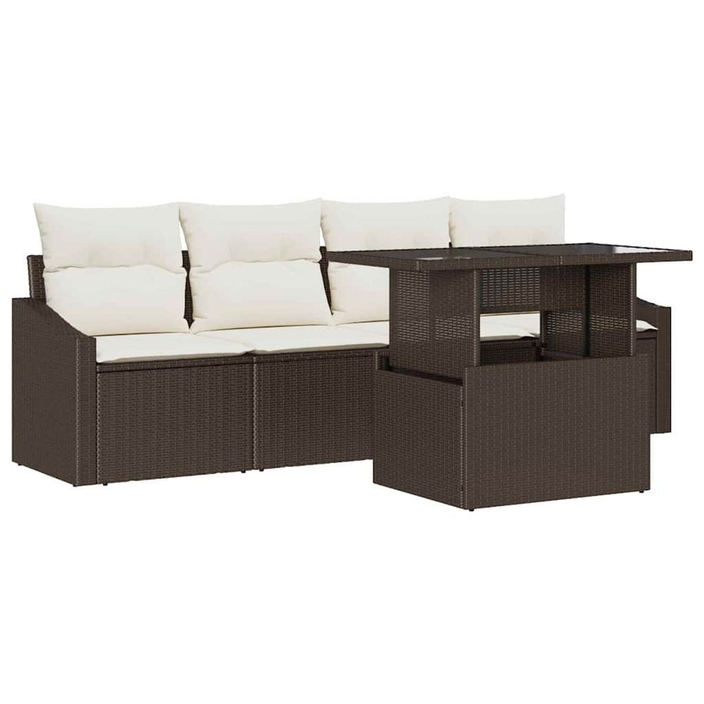 Ensemble de canapé de jardin 5 pc marron polyrotin