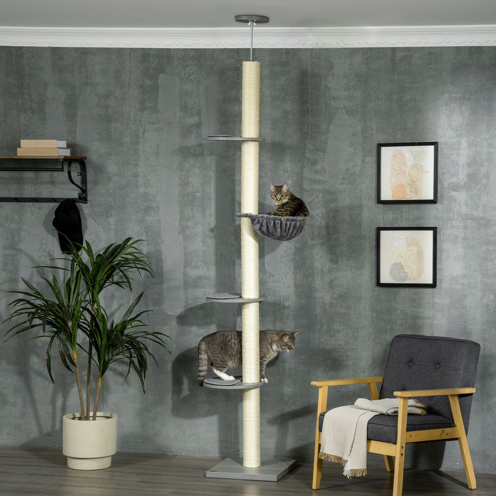 Arbre à chat plafonnier sisal peluche gris 230-250cm hauteur réglable griffoir stable - comfortxl pet living
