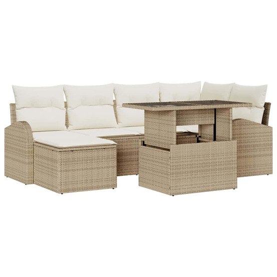 Ensemble de canapé de jardin 7 pcs beige poly rotin