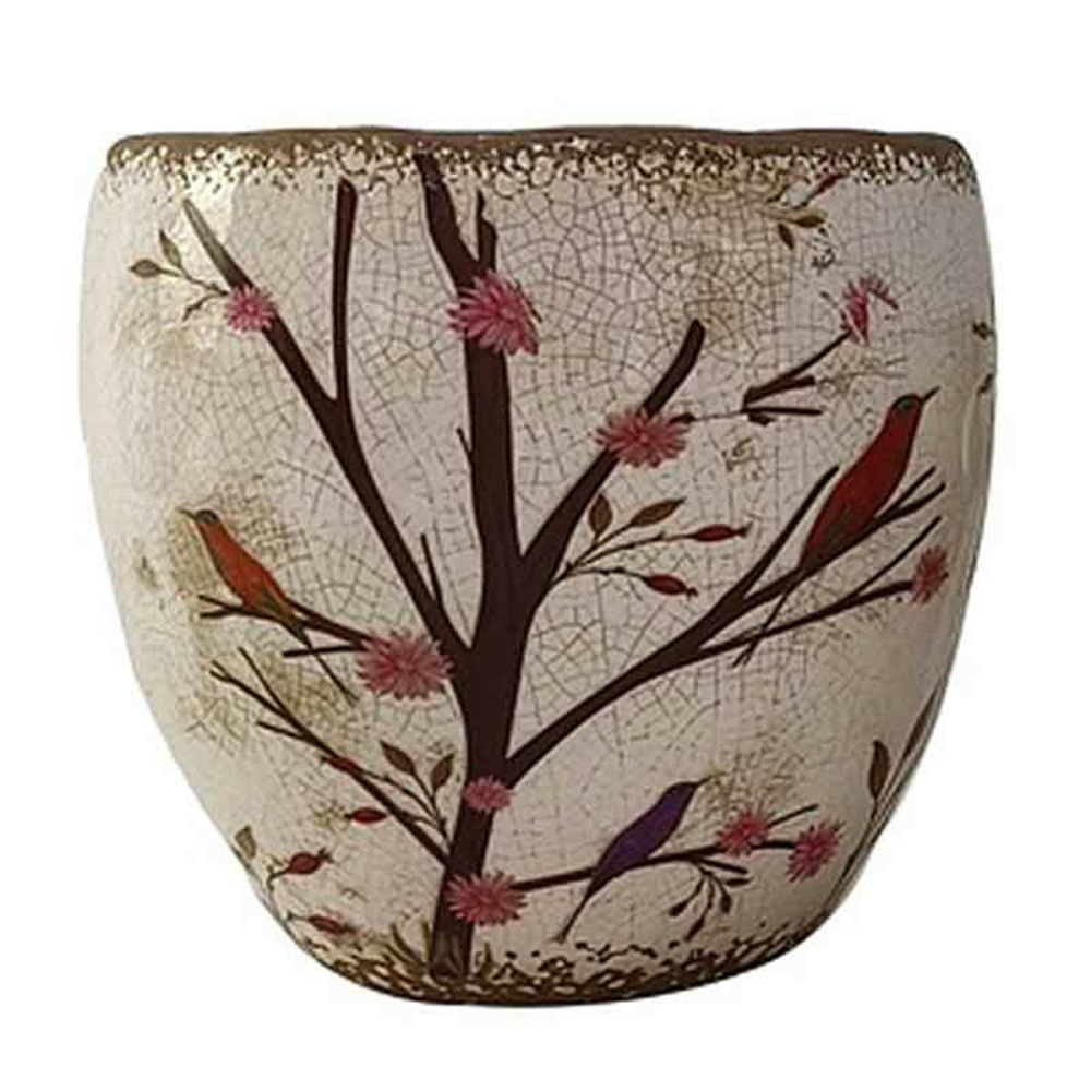 Pot de fleurs motif floral beige céramiques 14x14x14cm