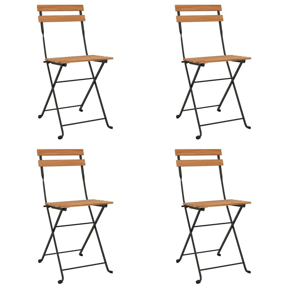 Chaises pliantes, lot de 4, en bois massif de teck et acier