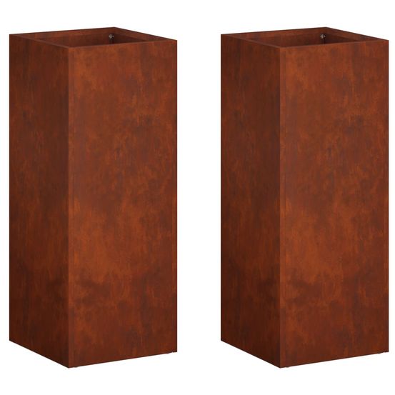 Cache-pot de jardin 2 pc rouillé 20 x 20 x 50 cm acier patiné