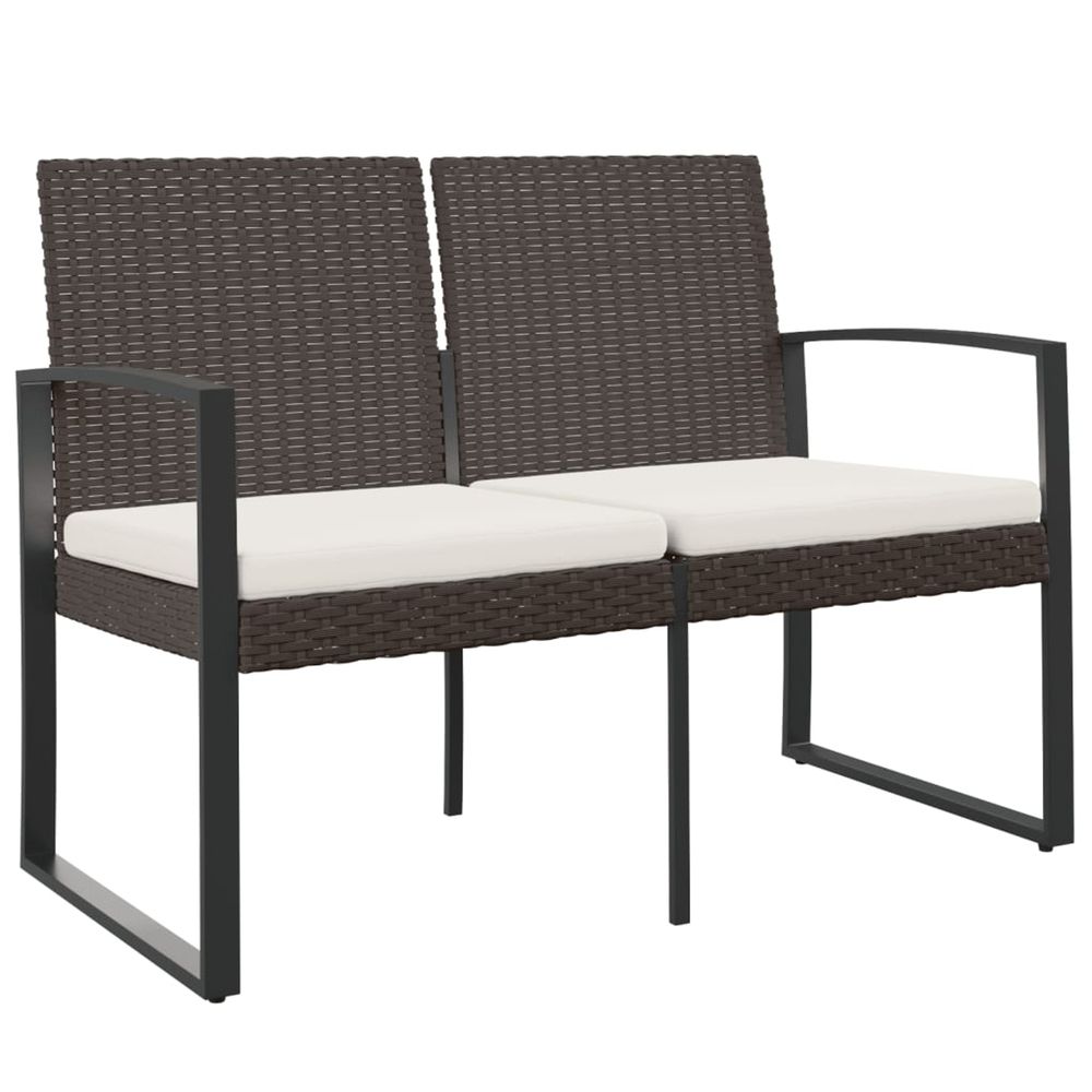 Banc de jardin à 2 places avec coussins marron pp rotin