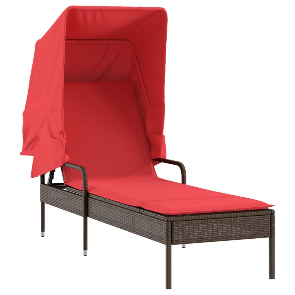 Chaise longue avec auvent marron résine tressée bain de soleil