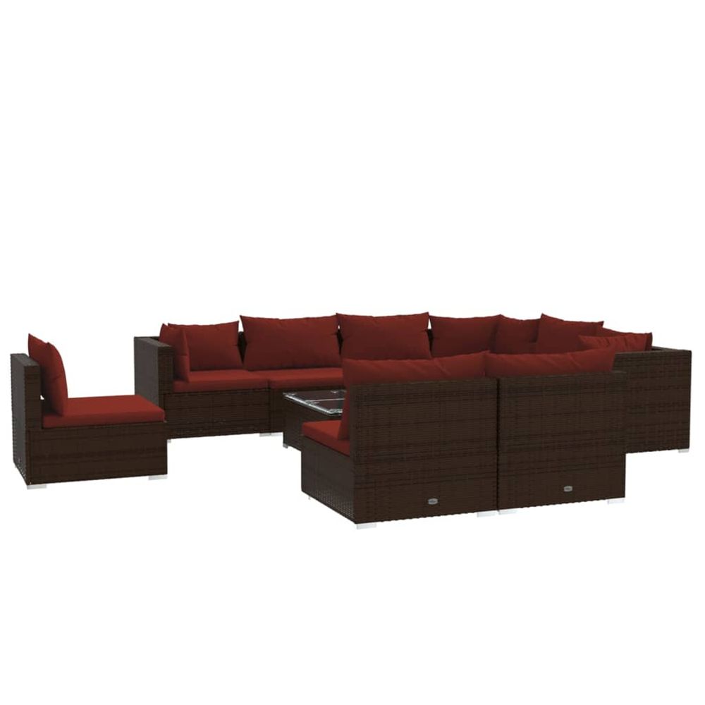 Salon de jardin 10 pcs avec coussins résine tressée marron