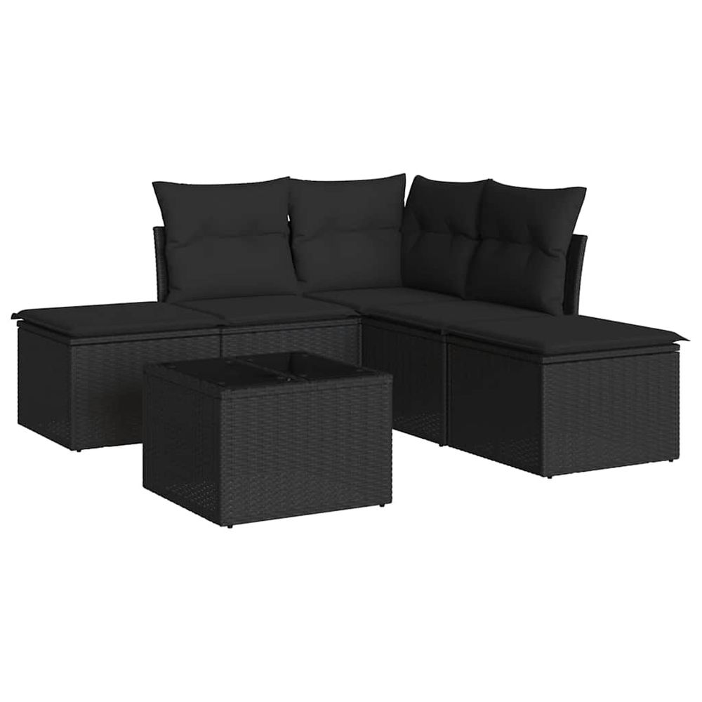 Salon de jardin 6 pcs avec coussins noir résine tressée