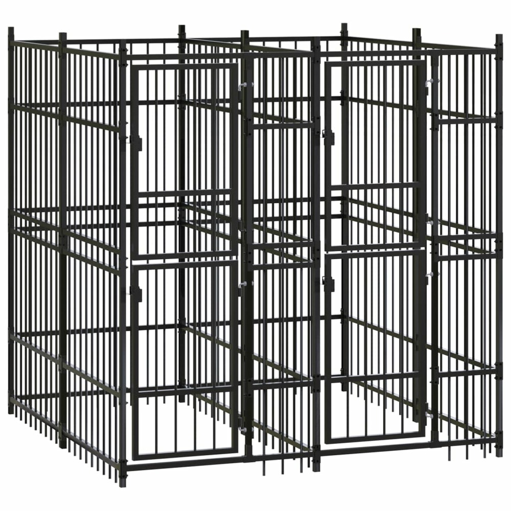 Chenil cage enclos pac animaux d'extérieur pour chiens acier 3,69 m² noir