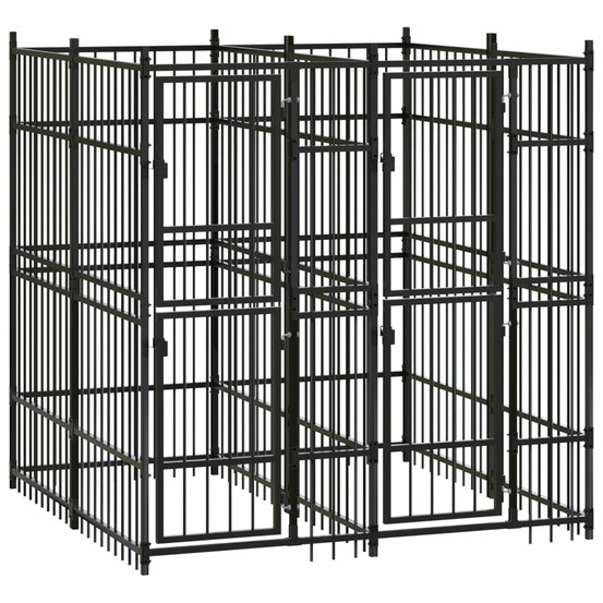 Chenil cage enclos pac animaux d'extérieur pour chiens acier 3,69 m² noir