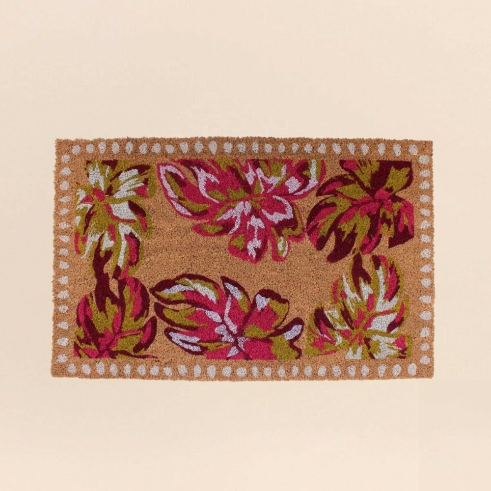 Paillasson coco imprimé floral rose 50x80cm