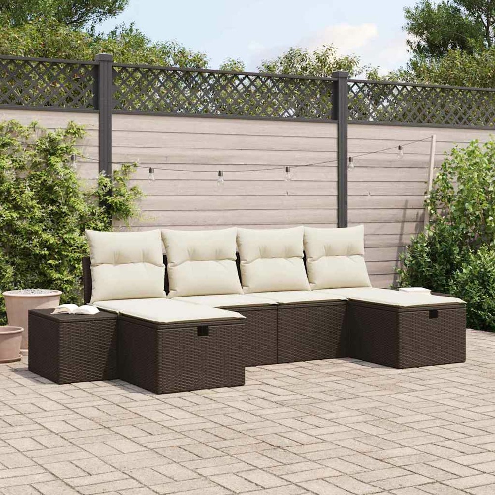 Ensemble de canapé de jardin 6 pcs marron polyrotin