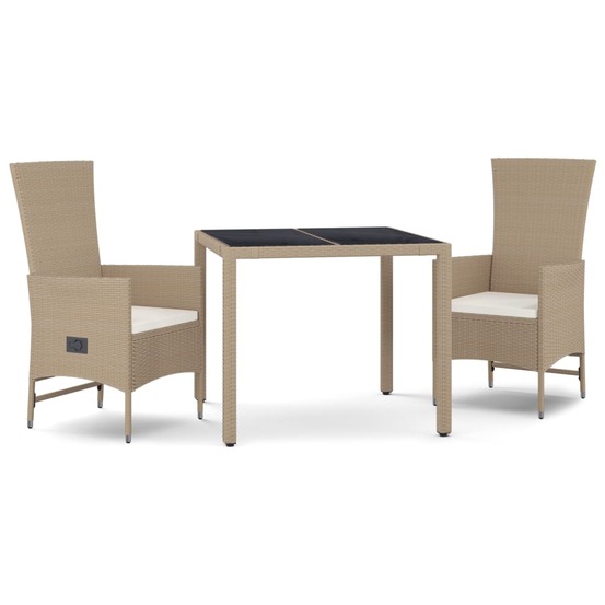 Ensemble à manger de jardin et coussins 3 pcs beige poly rotin