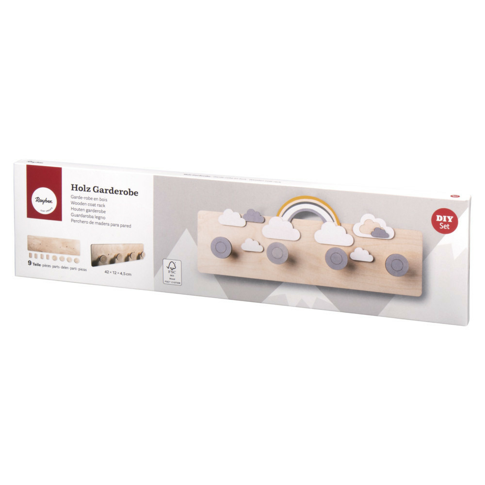 Porte-manteau en bois pour enfant à monter soi-même 42 x 12 x 4,5 cm