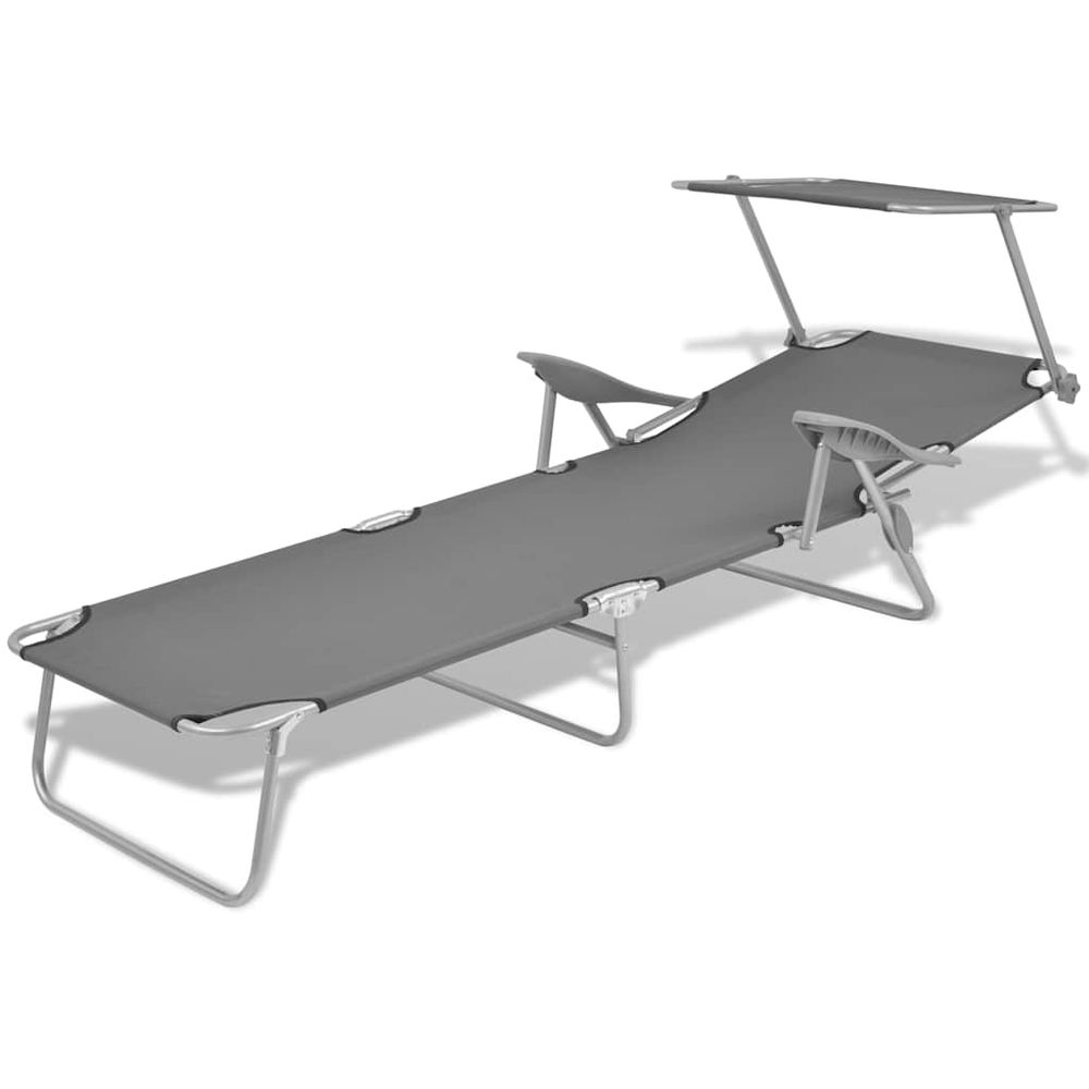 Chaise longue avec auvent acier gris