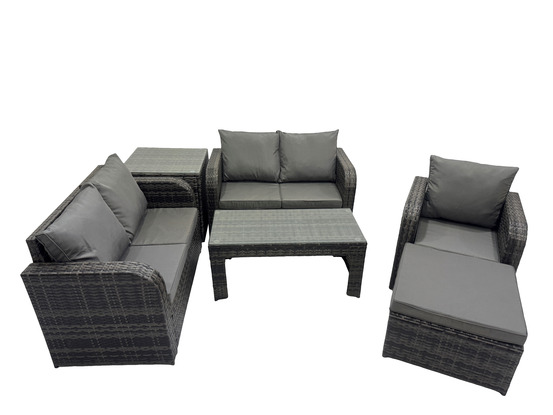 6 pcs ensemble de meubles de jardin canapés table fauteuil avec table en verre trempé gris foncé mixte