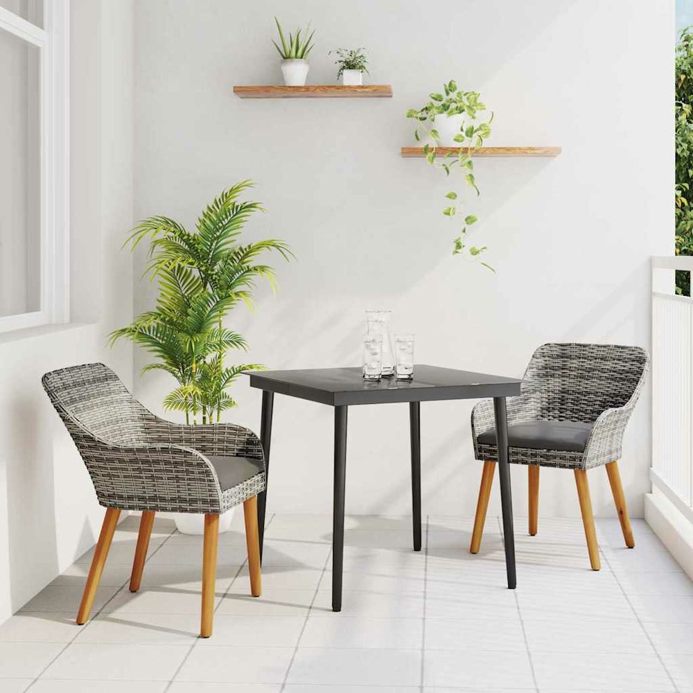 Ensemble de salle à manger pour jardin 3 pcs gris polyrotin