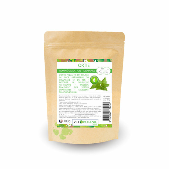 Ortie plante pure en poudre - reminéralisation & draînage chiens et chats